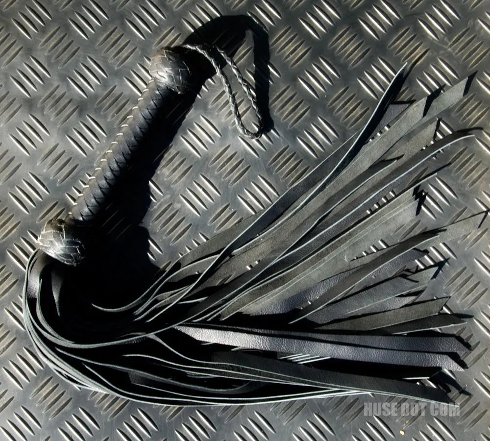 Braided leather flogger product shot 1 leather tails