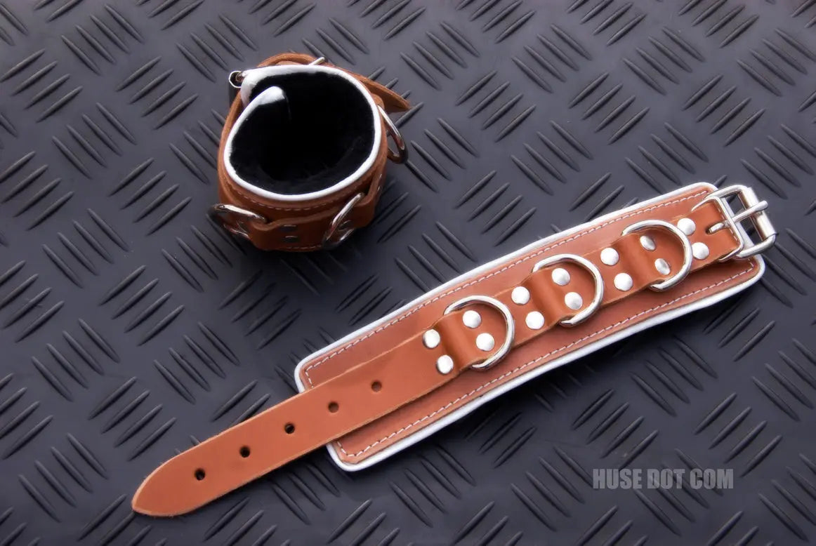 Honey Leather Restraints with Fleece Lining Huse Dot Com