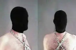 Spandex bondage hood model shot 1