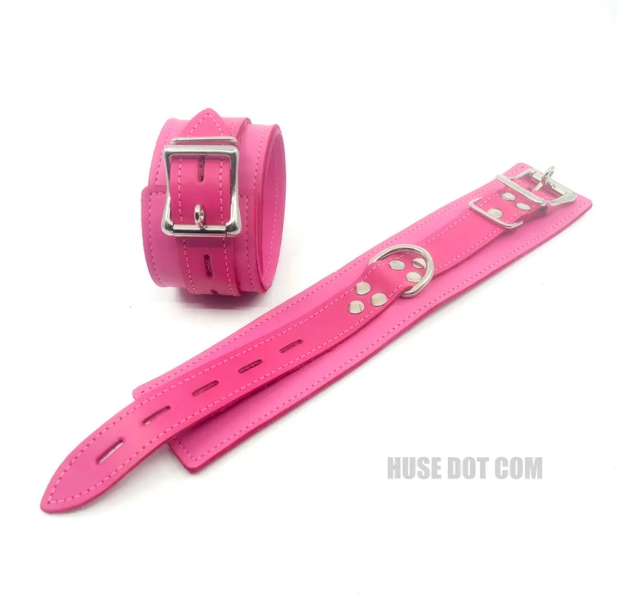 Pink White or Red Leather Bondage Cuffs Huse Dot Com
