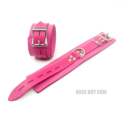 Pink White or Red Leather Bondage Cuffs Huse Dot Com