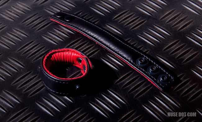 Black and Red Leather Padded Cock Ring